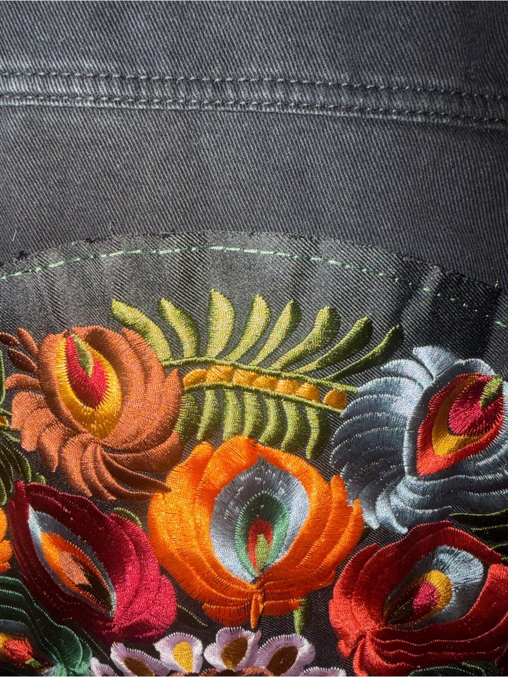 Black Denim Jacket with Colorful Embroidered Back - Picture 9 of 15